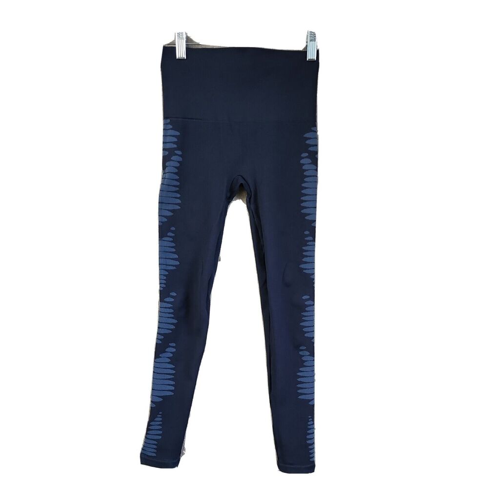 SPANX Look At Me Now Seamless Moto Leggings Women's M Navy Ribbed Shaping